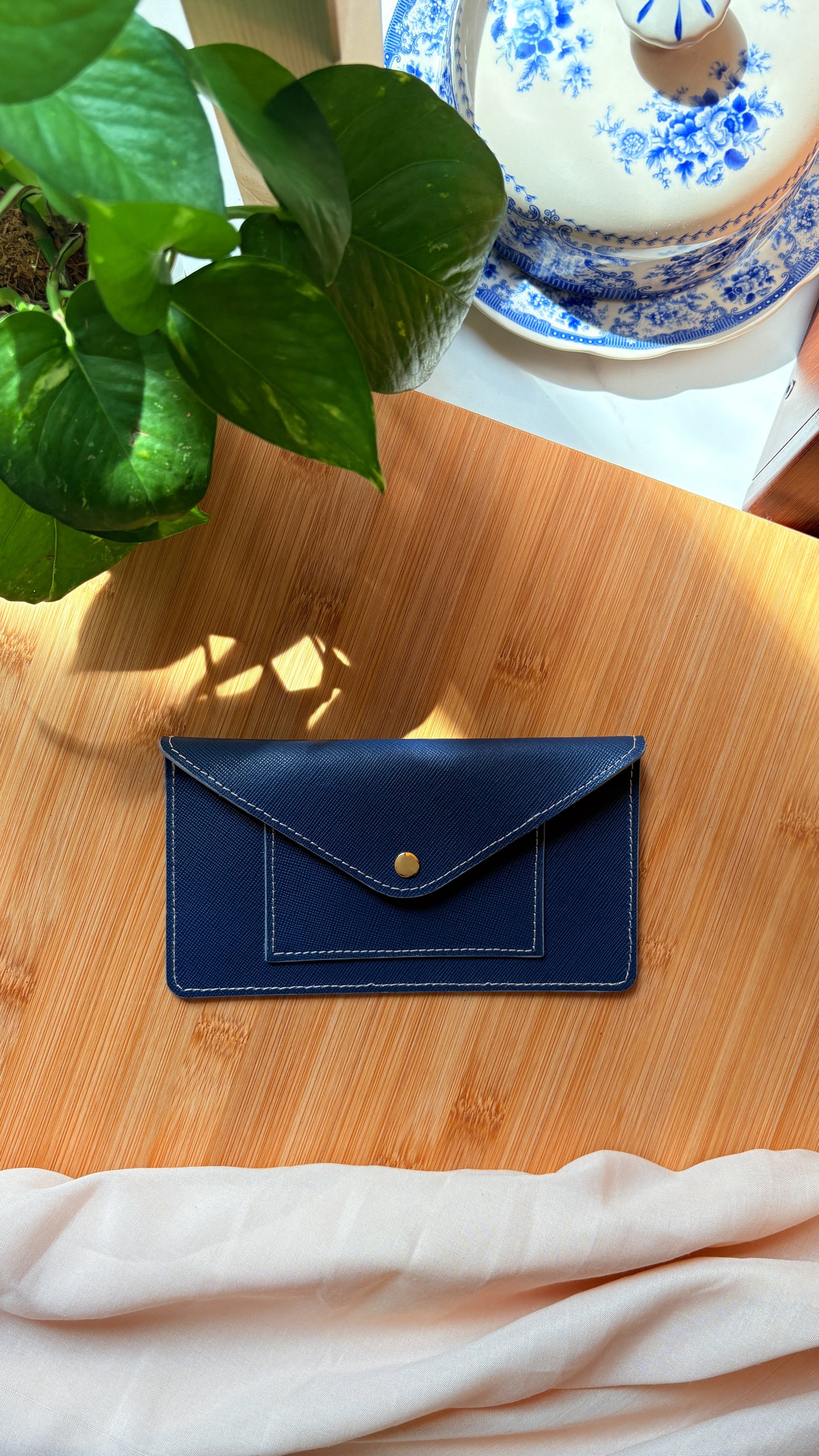 Navy Saffiano Currency Wallet