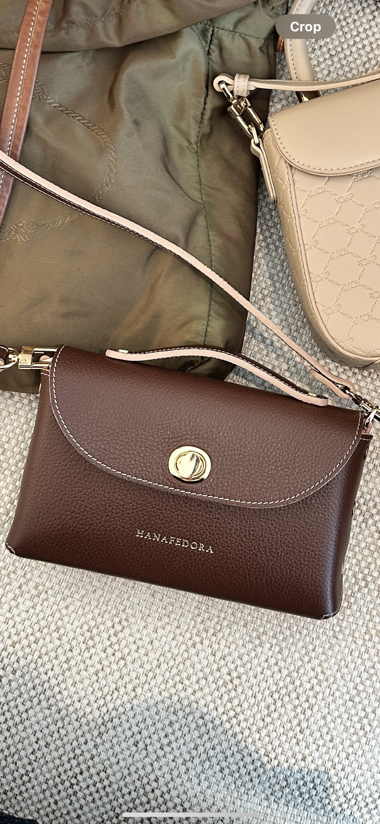 Sumi Crossbody Clutch Bag in Palisander with Gold Lock (with beige edge)