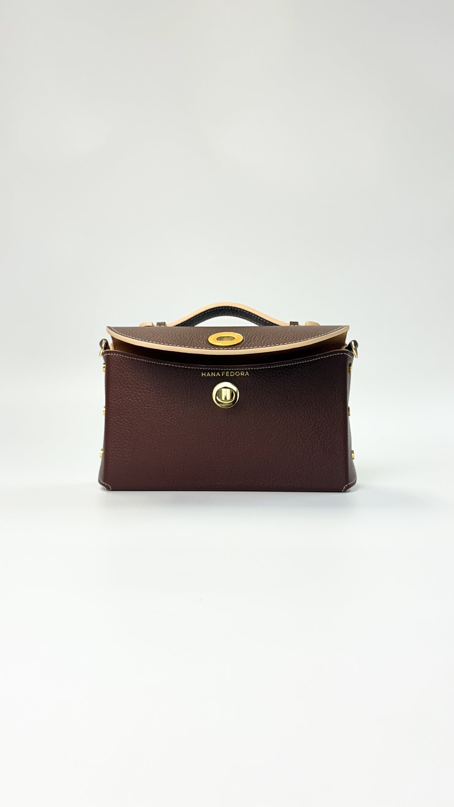 Sumi Crossbody Clutch Bag in Palisander with Gold Lock (with beige edge)